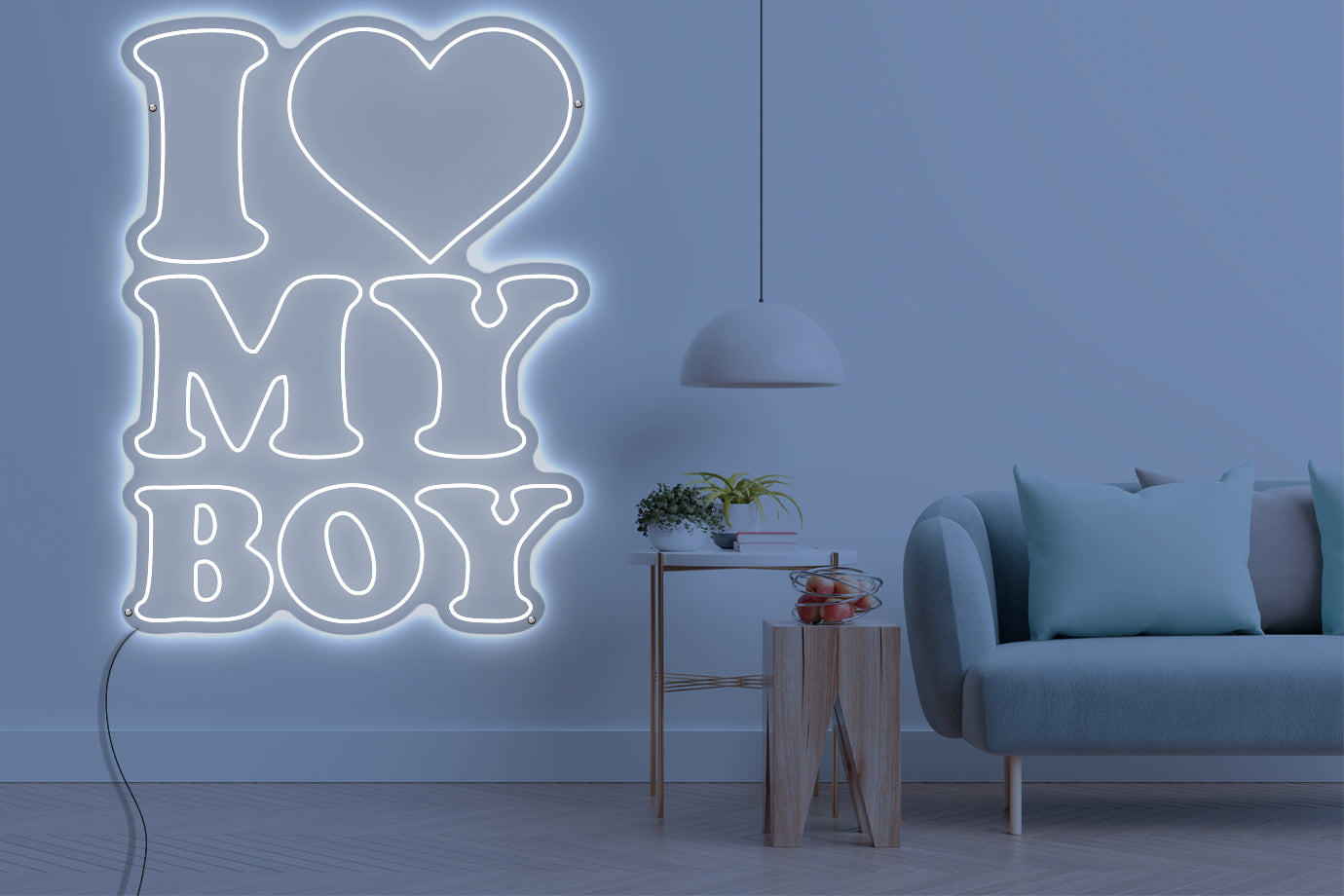 Neon LED schriftzug sign schild light strip weiss online home dekor business, i love my boy