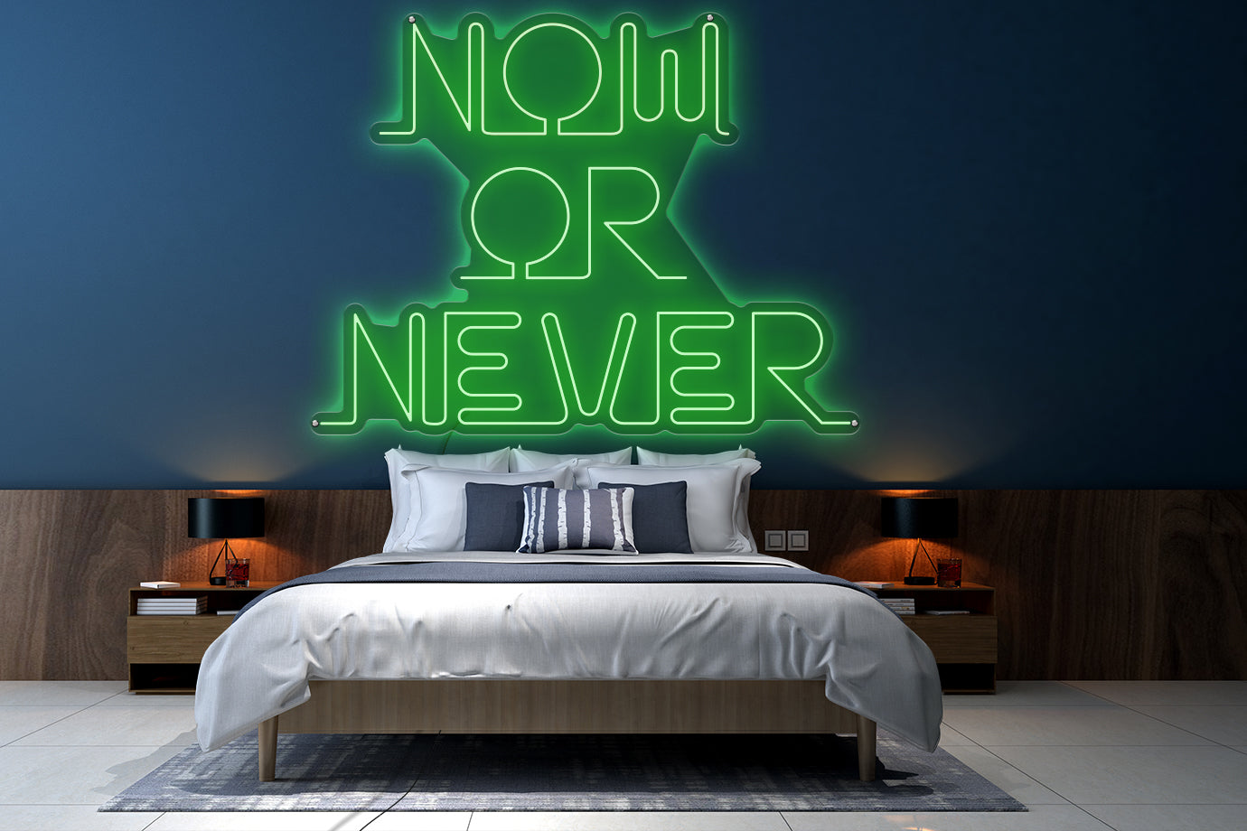 Neon LED schriftzug sign schild light strip grün online home dekor business fitness studio lifestyle, Now or Never