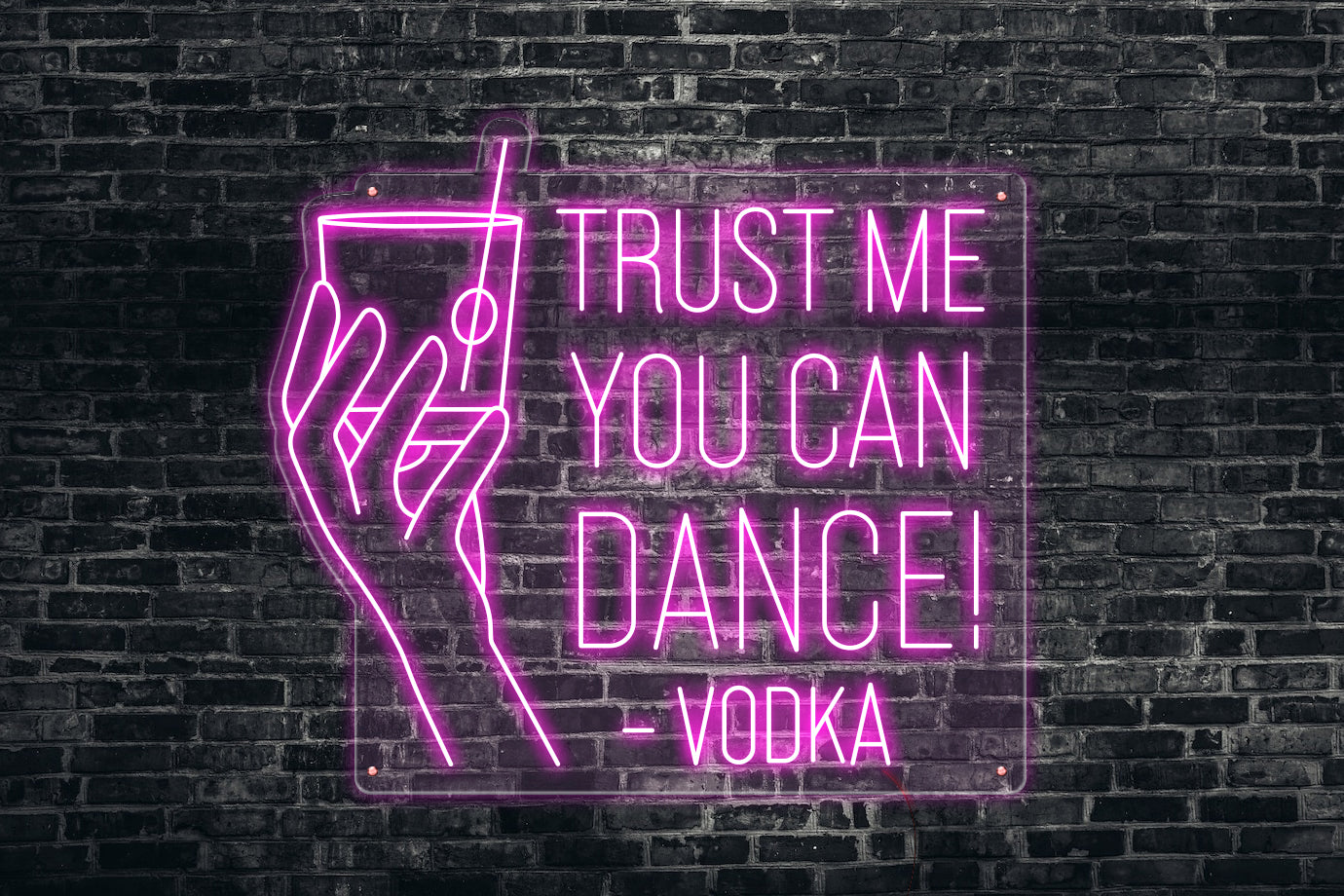 Neon LED schriftzug sign schild light strip pink, online, events, Home, Lifestyle, trust me you can dance, vodka, cocktail