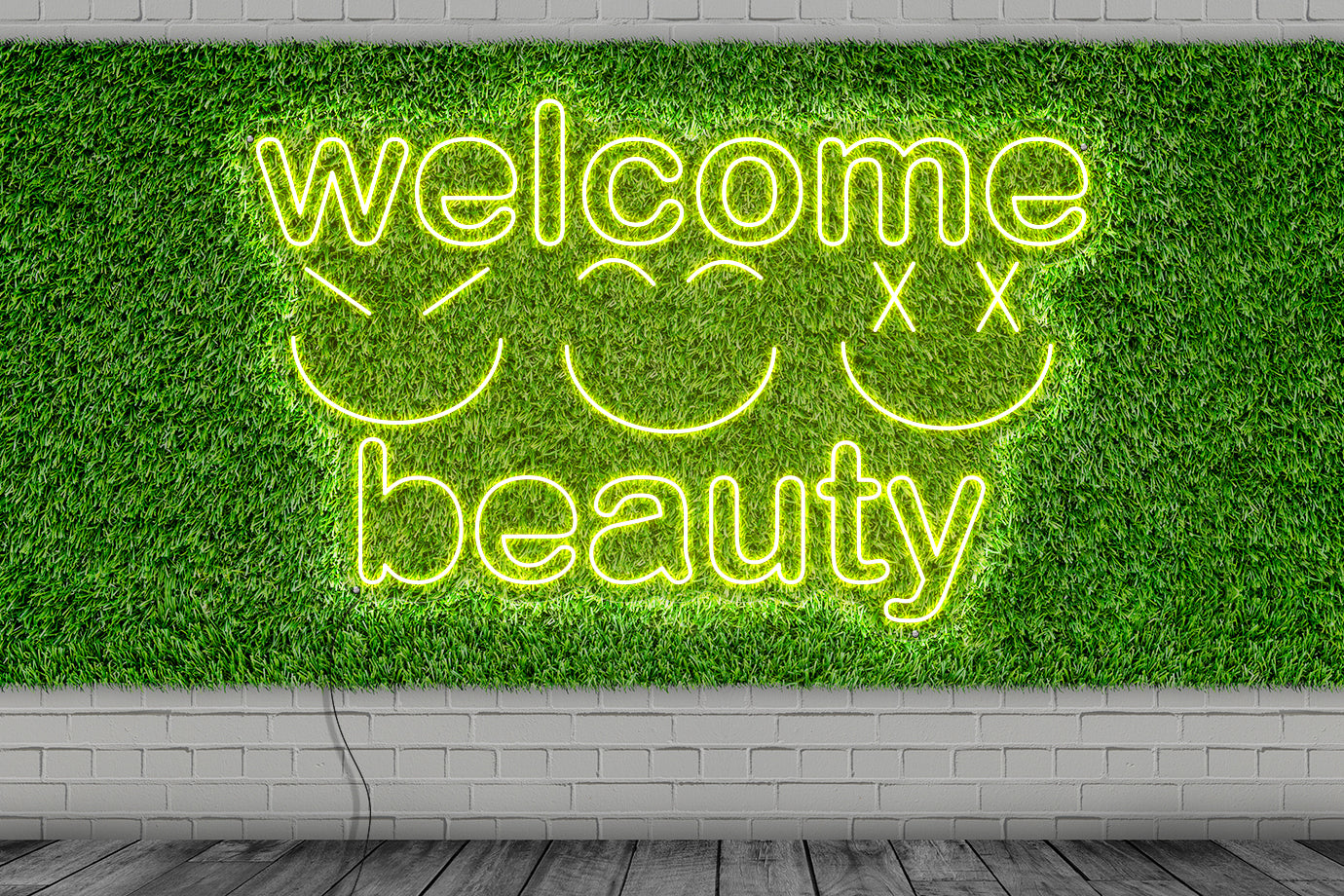 Neon LED schriftzug sign schild light strip gelb, online, events, Lifestyle, friseur, welcome beauty, smiley