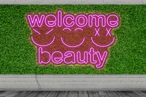 Neon LED schriftzug sign schild light strip pink, online, events, Lifestyle, friseur, welcome beauty, smiley